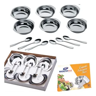 Conjunto Jogo De Tigelas Com Colheres Inox Para Sobremesa Conjunto Jogo De Tigelas Com Colheres Inox Para Sobremesa