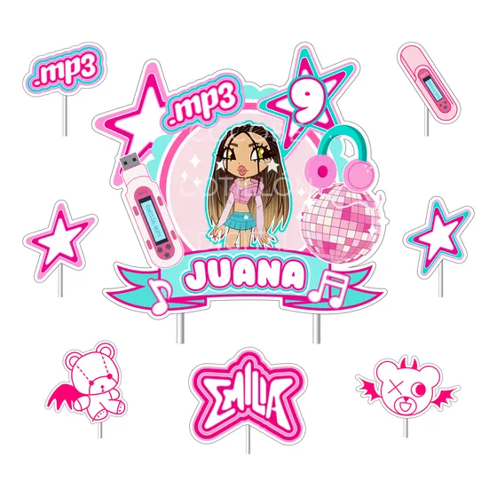 Cake Topper Kit Imprimible Adorno Torta Emilia Mernes