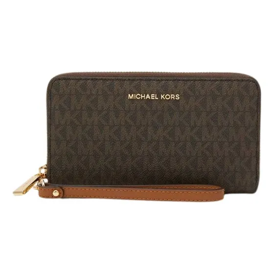Cartera Michael Kors Jet Set Travel Large Flat Multifuntion Color Café Diseño De La Tela Monograma