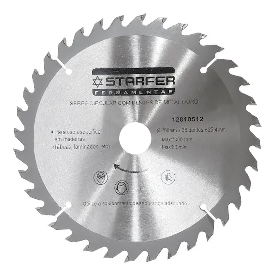 Serra Circular C/ Vídea 200 Mm 36 Dentes - Starfer