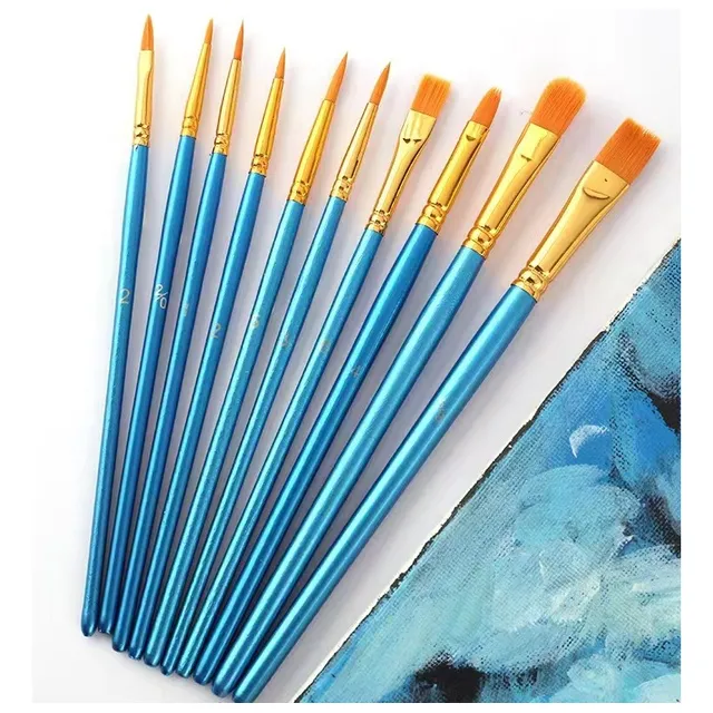 Kit 10 Pinceles Pintar Dibujo Arte Óleo Acuarela Sinteticos