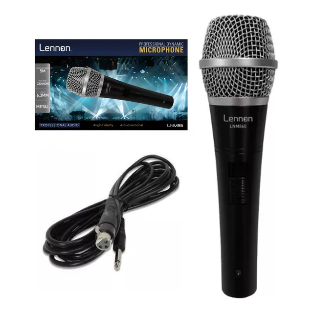 Micrófono Dinámico Lennon Profesional De Metal Con Cable 5m