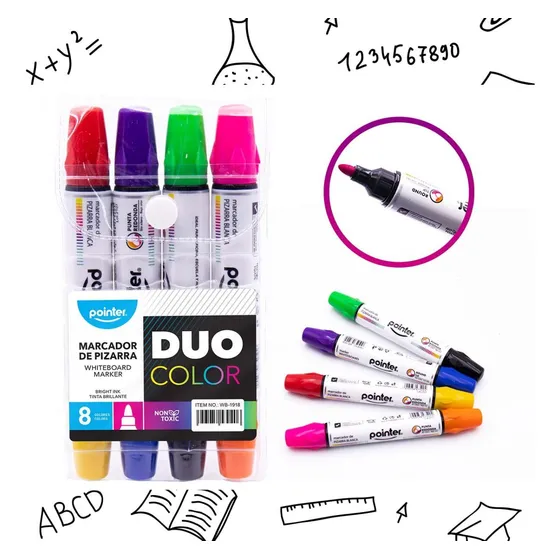 Marcadores De Pizarra 8 Colores Tinta Brillante Duo Pointer