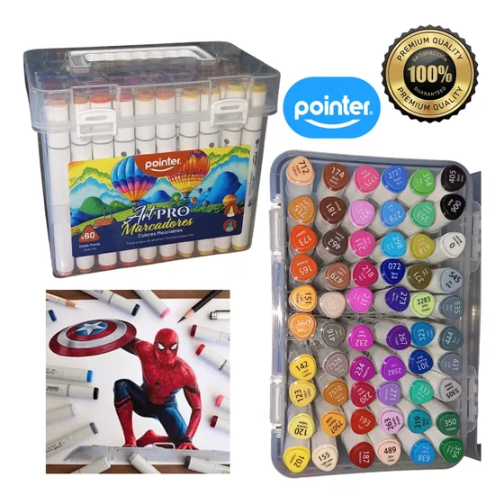 Caja 60 De Marcadores De Colores Doble Punta Gruesa Y Fina 