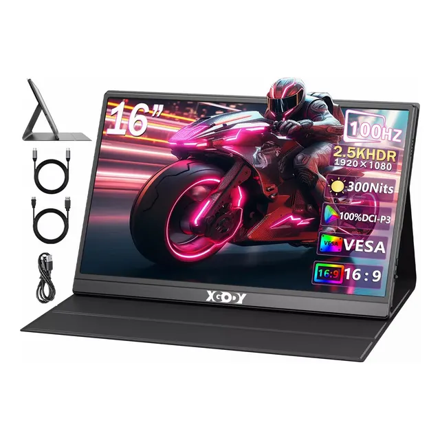 Monitor Gamer Portátil Computadora 16'' pulgadas 2K HDR 100 Hz Fhd 1080p LED Ajustable Monitor con VESA y funda inteligente IPS mate,De Computadora Para Pc, teléfono, consola