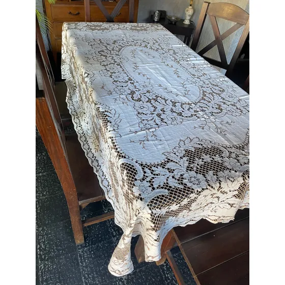 Mantel Antiguo 2,40 X 1,70cmcon Servilletas Encaje Crudo Lisa