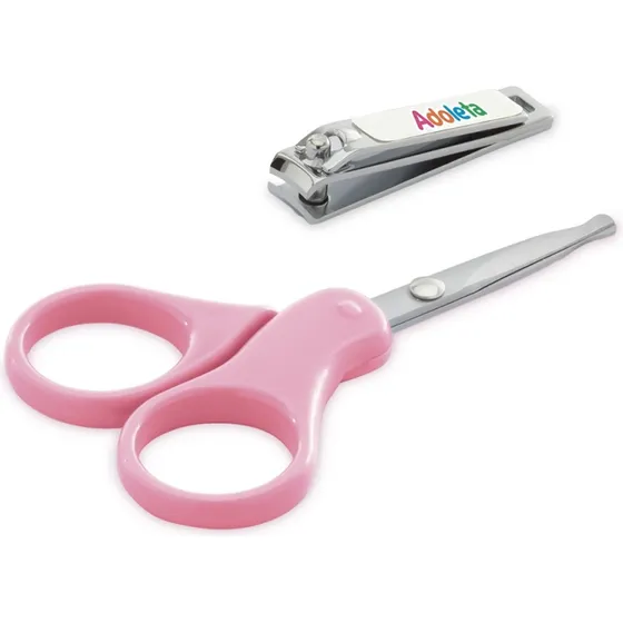 Kit Tesoura E Cortador De Unha Bebe Infantil Adoleta Cor Rosa