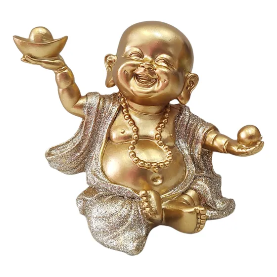 Buda Gordito Dorado De La Buena Suerte En Fina Resina