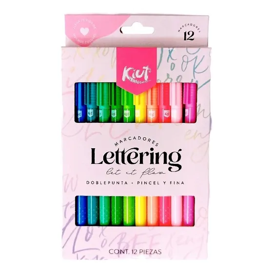 Norma Kiut 12 Marcadores Lettering Doble Punta Pincel Y Fina