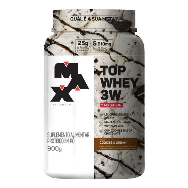 Top Whey 3w Mais Sabor Pote 900g - Max Titanium Sabor Cookies Top Whey 3w Mais Sabor Pote 900g - Max Titanium Sabor Cookies