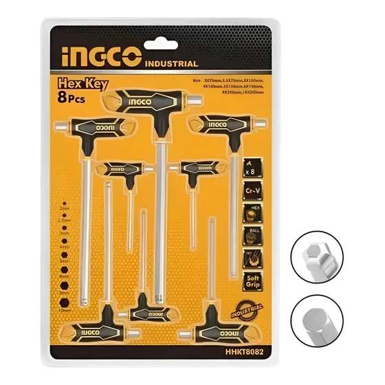 Juego de llaves Allen, cable en T abombado de 2 a 10 mm - Ingco