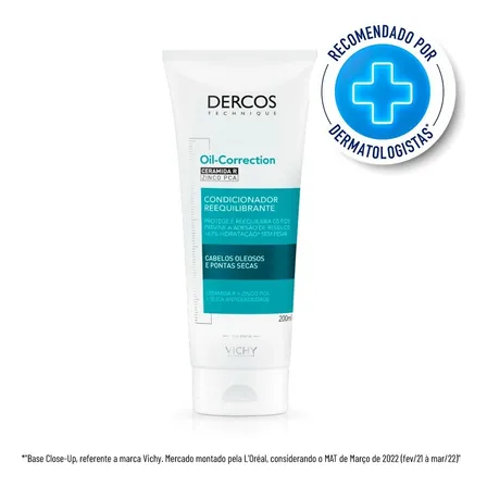 Condicionador Reequilibrante Para Cabelos Oleosos Com Pontas Secas Com Ceramida R, Zinco Pca E Sílica Hidrata Sem Pesar, Dercos Oil Correction, Vichy, 200ml