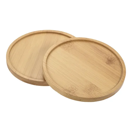 Base Maceta Redonda 12cm Bambú Flor Planta Color Madera 2pzs