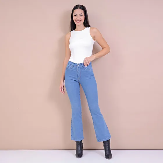 Pantalon Zaira Jeans Oxford De Mujer Tiro Medio Elastizados