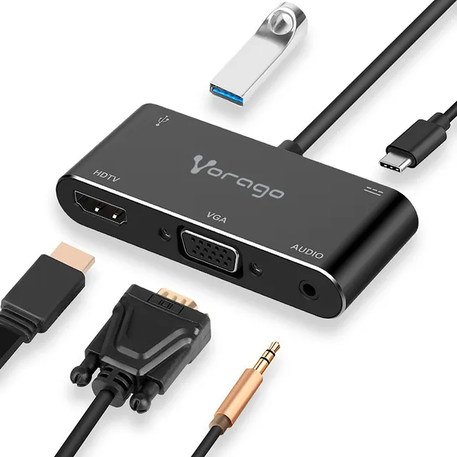 Vorago ADP-350 Adaptador Tipo C 5 en 1 4K HDMI a VGA 3.5 mm USB C USB 3.0 4K 3.5mm Para MacBook iMac Laptop Proyector