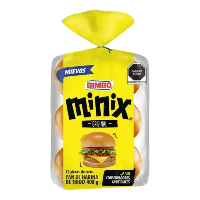 Pan Para Hamburguesas Bimbo Minix Plain 12p 408 G (3 Piezas)