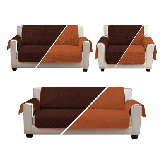 Protector Cubre Sala Doble Vista Lavable En Casa -3 Piezas- Color Chocolate - Shedron Lisa