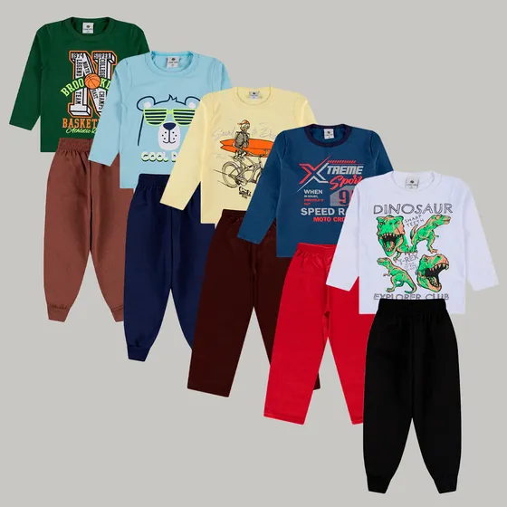 Kit 5 Menino Moletom  Inverno Conjunto Meia Estação Frio Top