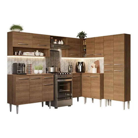 Armário De Cozinha Completa Canto 417cm R Emilly Madesa 02 Cor Rustic