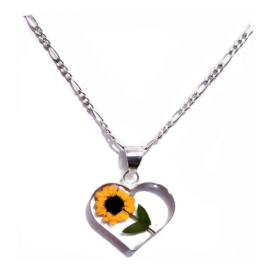 Dije Girasol Corazón Con Cadena Graba Tu Nombre Plata 925 D