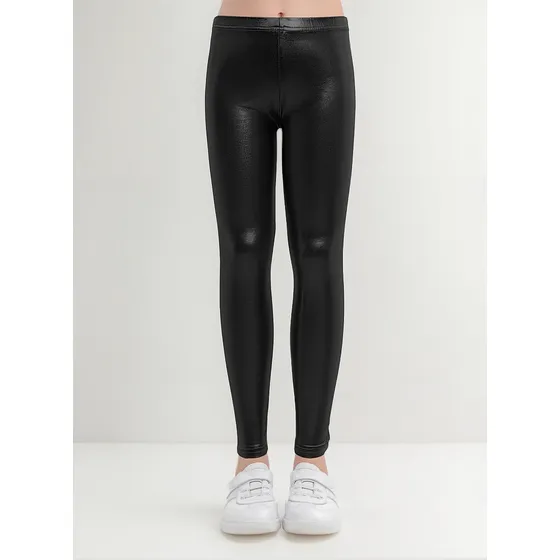 Pantalón Leggins De Niña Cuerina Tipo Cuero Lamé Metalizado