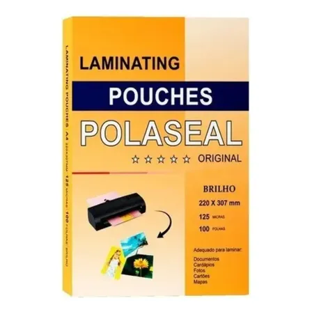 Saco para plastificar POLASEAL A4 30.7cm do comprimento 22cm da largura kit X 100 unidades