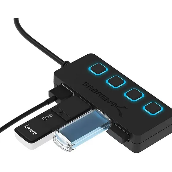Hub - 4 Puertos Usb 2.0, Sabrent Led (hb-umls), Negro