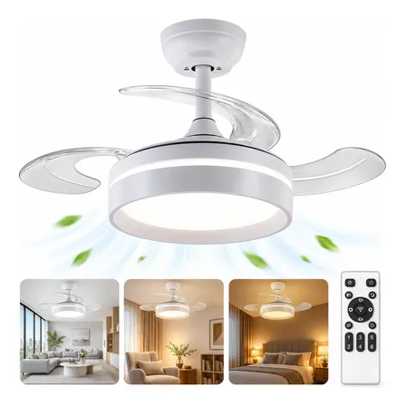 Ventilador De Teto Controle Remoto Silencioso Bivolt 71cm 30 Cm 60 Hz Branco 127/220v Transparente Policarbonato 3