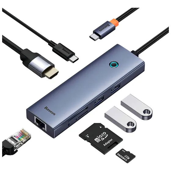 Hub Adaptador Baseus 7-en-1 Tipo C A Hdmi+2usb+pd+rj45+sd/tf