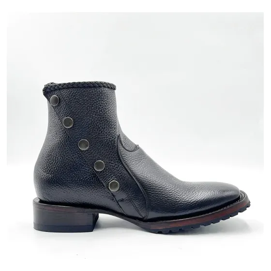 Botin De Piel Acabado Flother Color Negro Mod.fuego