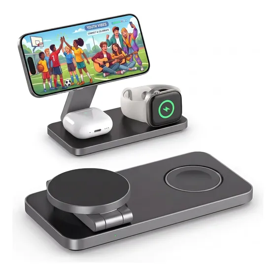 Carregador Sem Fio 3 Em 1 Para iPhone, Apple Watch E AirPods