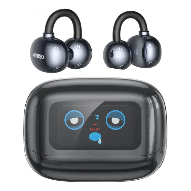 Audifonos Miniso Ms199 Ai Audifonos Traductores Auriculares Con Smart Display Color Negro Ipx4 Impermeable Audífonos Ear Clip Bluetooth 6.0 Auriculares Inalámbricos, Pantalla Táctil Led