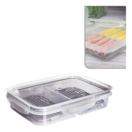 Pote Hermético 2 Div Porta Frios C/ Escorredor Cinza 1l