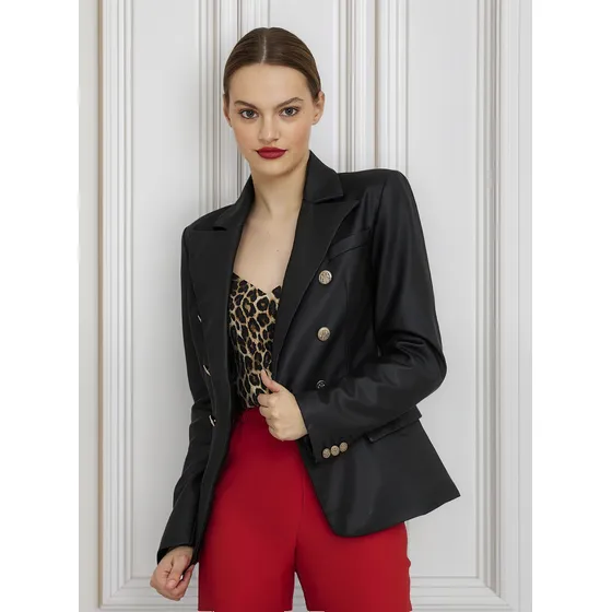 Blazer Cruzado Ecocuero Negro Nicopoly