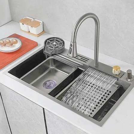 Cuba Pia De Cozinha Gourmet Inox 304 Com Torneira Acessórios Cinza