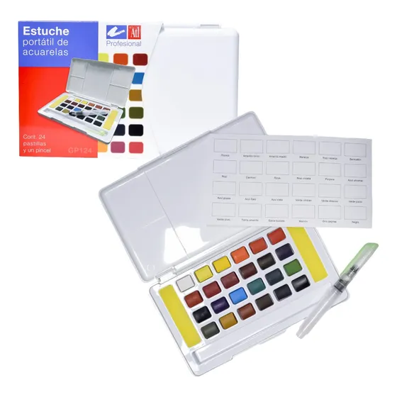 Acuarelas Profesionales Estuche Portatil 25pz Atl Color 24 Colores