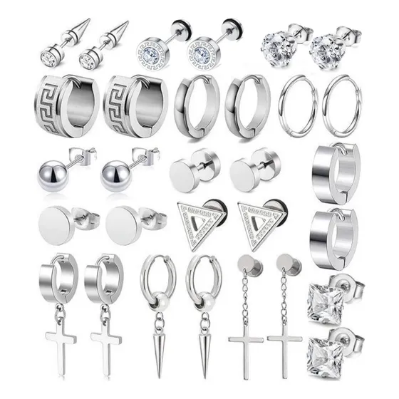 15 Pares Aretes Hombre Piercing Pendientes Acero Inoxidable