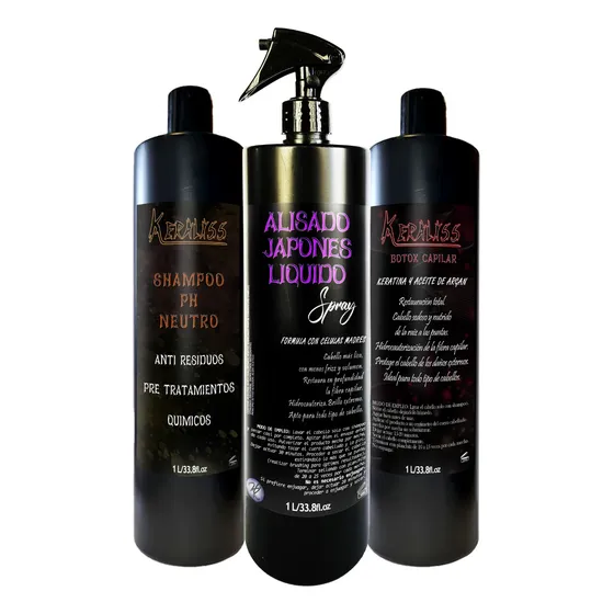 Alisado Japones Spray 1lt + Botox 1lt + Shampoo Anti 1lt