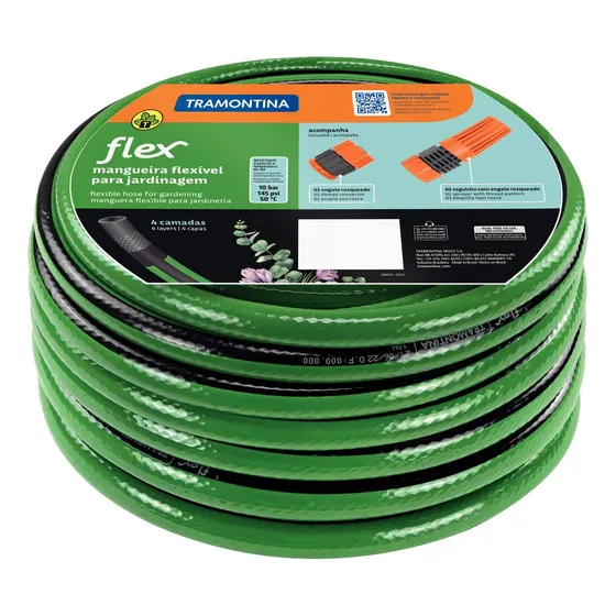 Mangueira Flex para Jardim 20 Metros Tramontina Verde/Preta PVC Engate Rosqueado e Esguicho