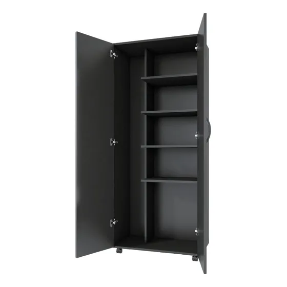 Armario Para Lavanderia 2 Portas Com Rodinhas Multiuso Cor Preto