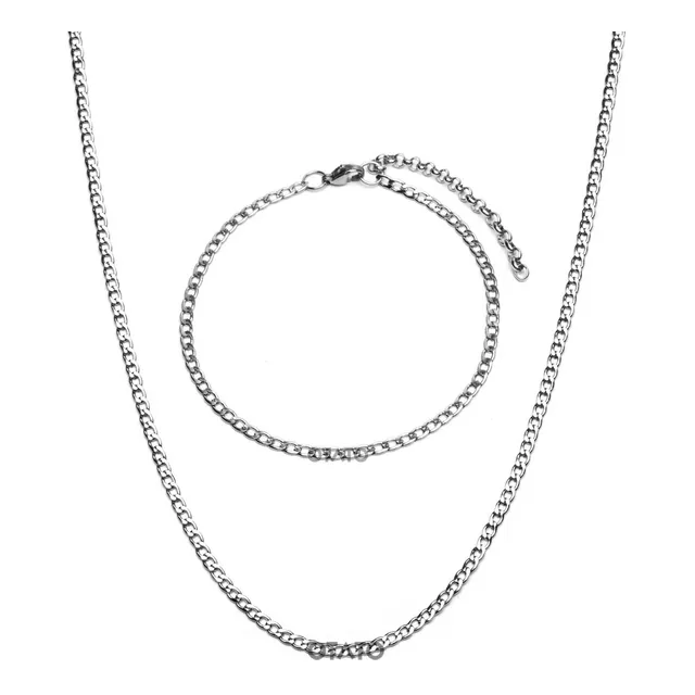 Collar Hombre + Pulsera Hombre Acero Quirúrgico Set 2 En 1