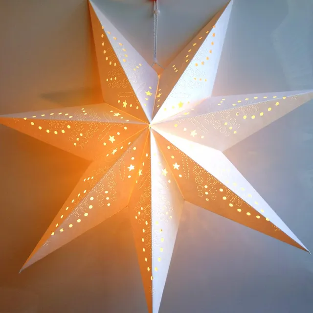 Luz De Papel Estrella Frosted Blanco 7-punto Glitter Para Fi