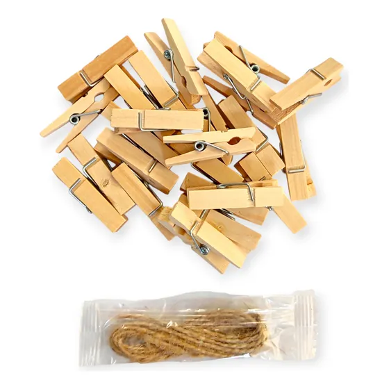 Ganchos Pinzas Mini De Madera Marron 25unid Más Mecatillo