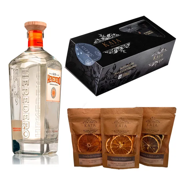 Gin Heredero 700ml + Kaia Mix X4 Botanicos + Combo Citricos