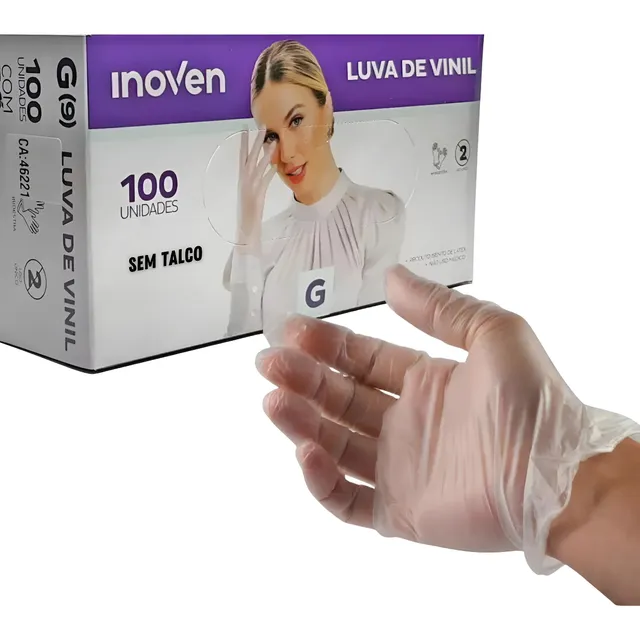 Luva De Vinil 200 Unidade Tamanho G Sem Talco Envio Imediato