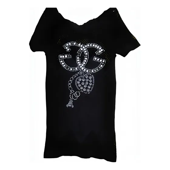 Remera Gg Nueva Negra Piedras Y Brillos Stretch  Talla S