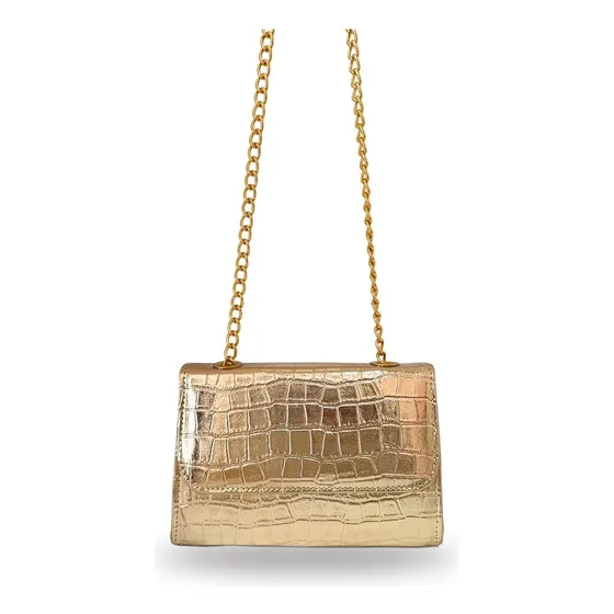 Bolsa Transversal Dourada Metalizada De Festa Texturizada