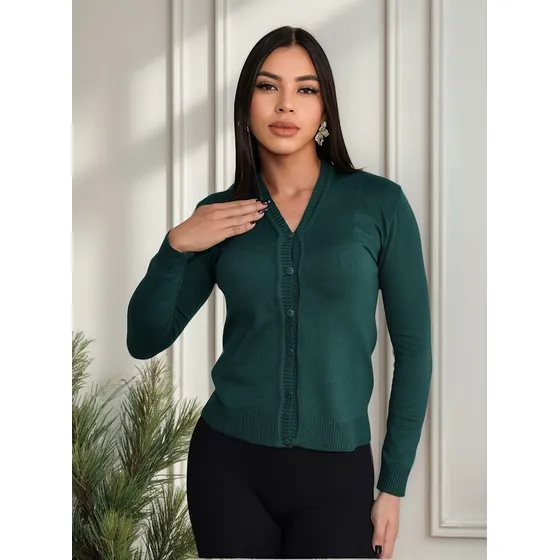 Blusa De Frio Tricot Cardigan  Suéter Lã Casaco Com Botão