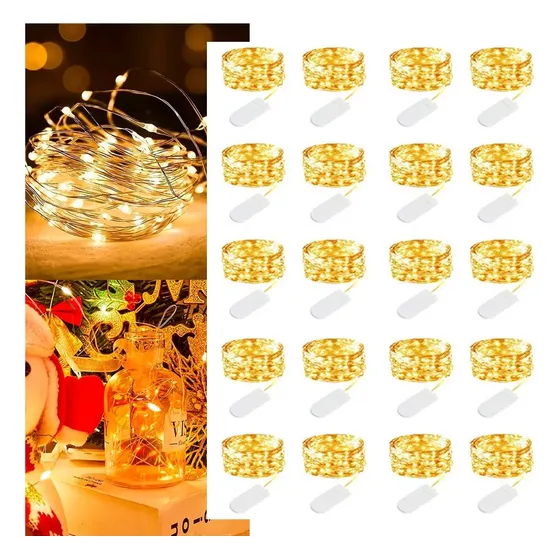 Kit 20 2m 20 Led Luzes Da Corda De Cobre Pilha Botão Inclusa