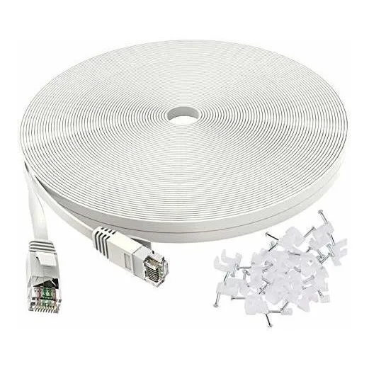 Cable Ethernet 6 100 Pie Blanco Plano Largo Conexion Lan